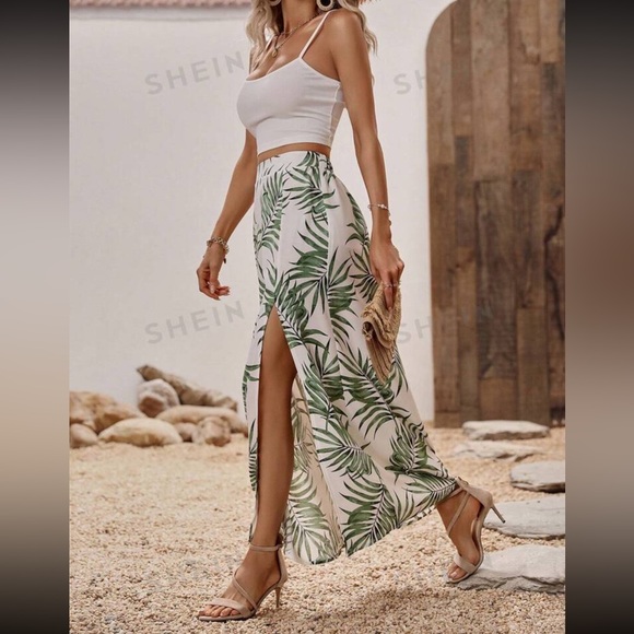 SHEIN Women’s Solid Cami Top and Tropical Split Skirt - Picture 4 of 12